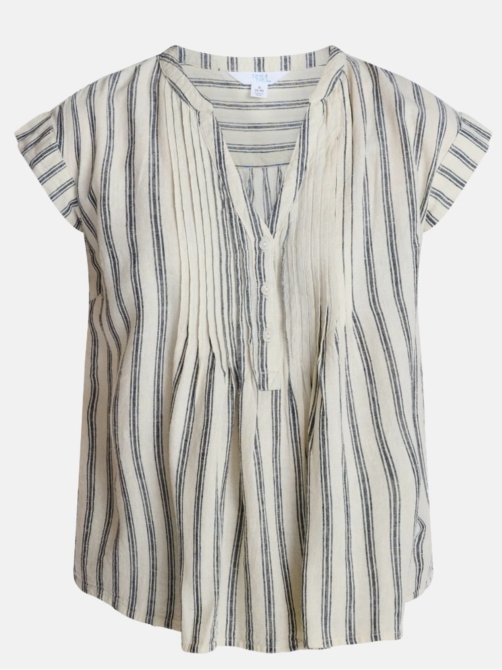 NWT Time and Tru Linen Blend Pintuck Striped Blouse Top Women’s M 8-10